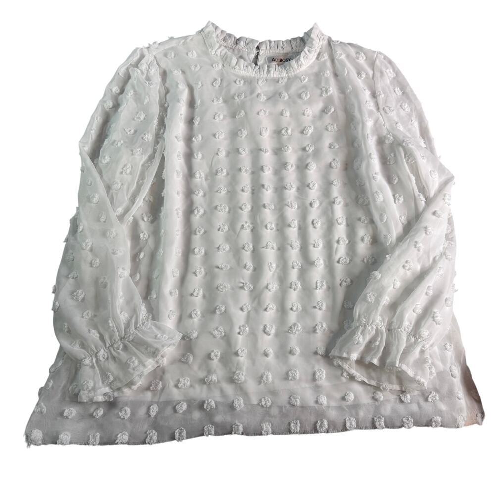 ADIBOSY White Swiss Dot Blouse XXL Plus Size Sheer Sleeve Lined Bridal Boho